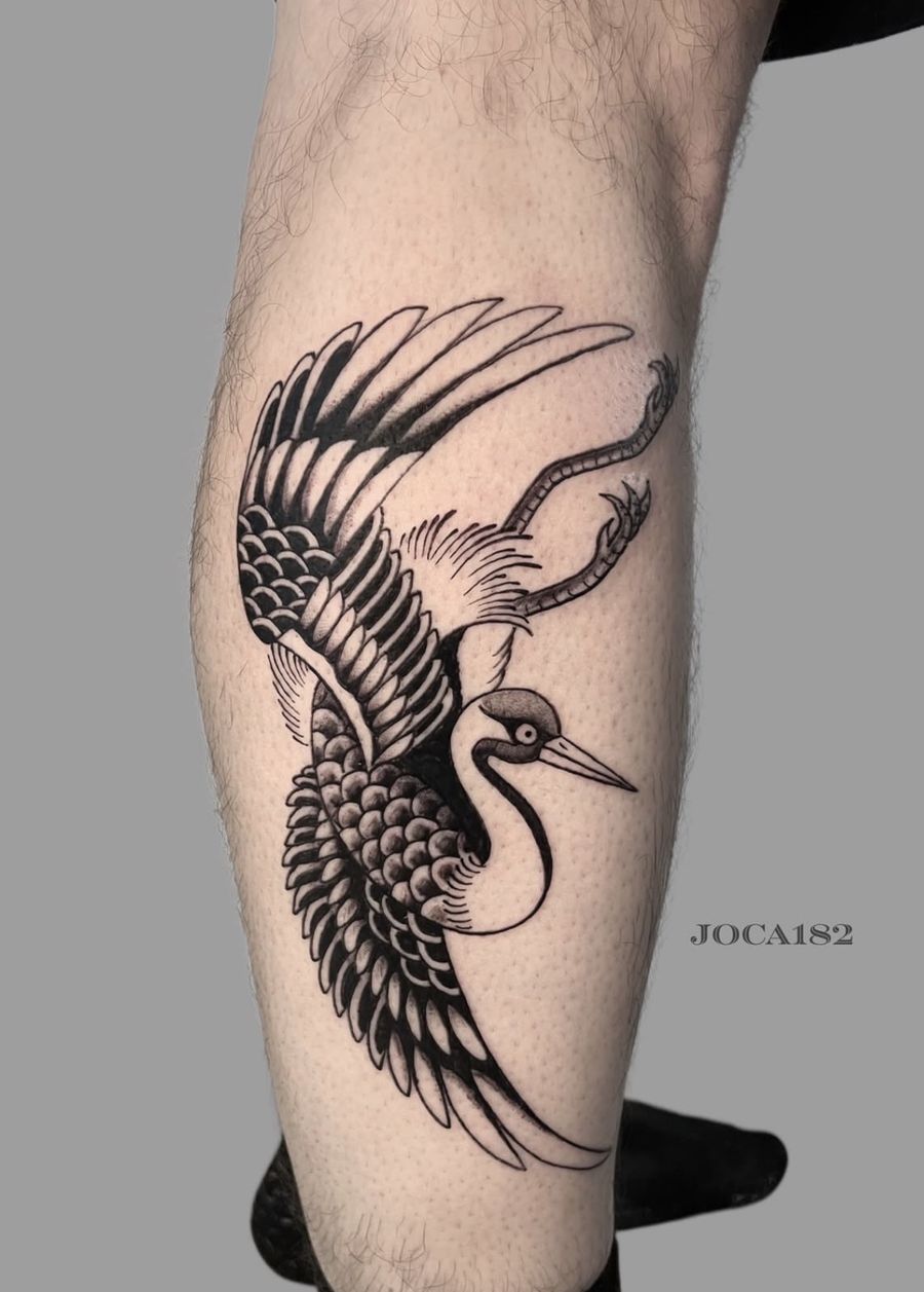 Illustrativer Kranich in Black and Grey an der Wade